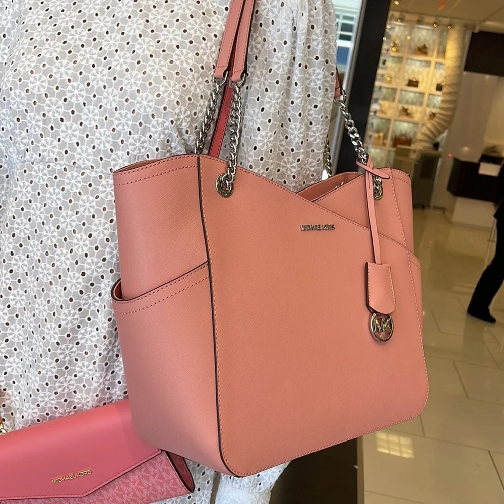MICHAEL KORS Jet Set Large X Chain Saffiano Leather Shoulder Tote PRIMROSE NWT